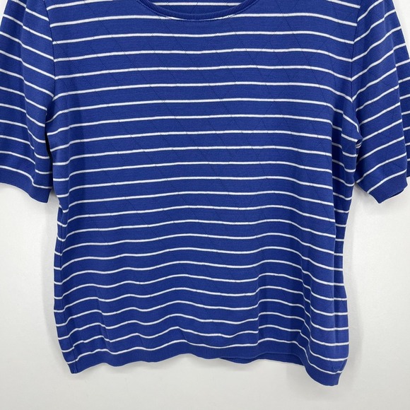 Escada Shirt Women's Size XL Blue Striped Short Sleeve Cotton Round Neck - Picture 3 of 9